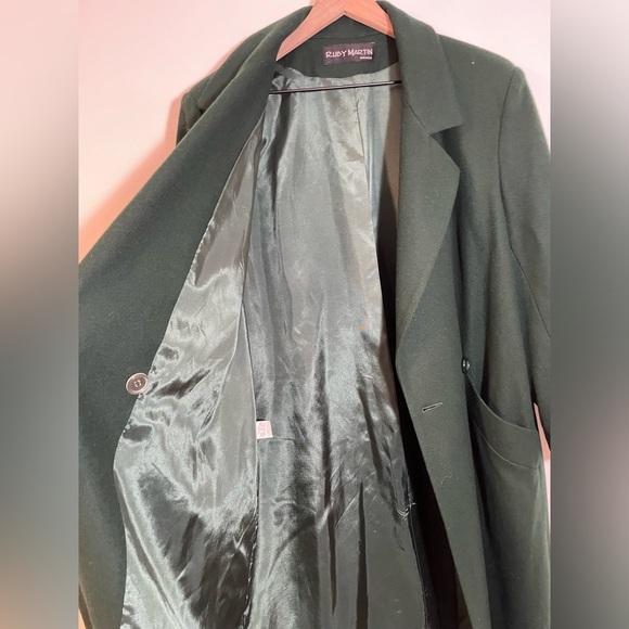 VTG 50’s-60’s Ruby Martin 100% Wool Emerald Green Lined Trench Coat Size 16P USA - Picture 7 of 15